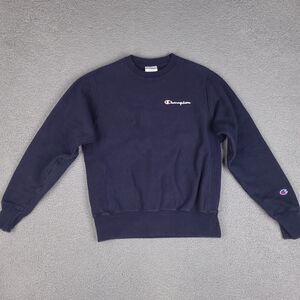Champion Reverse Weave Sweatshirt Adult Small Blue Crewneck Embroidered Spellout